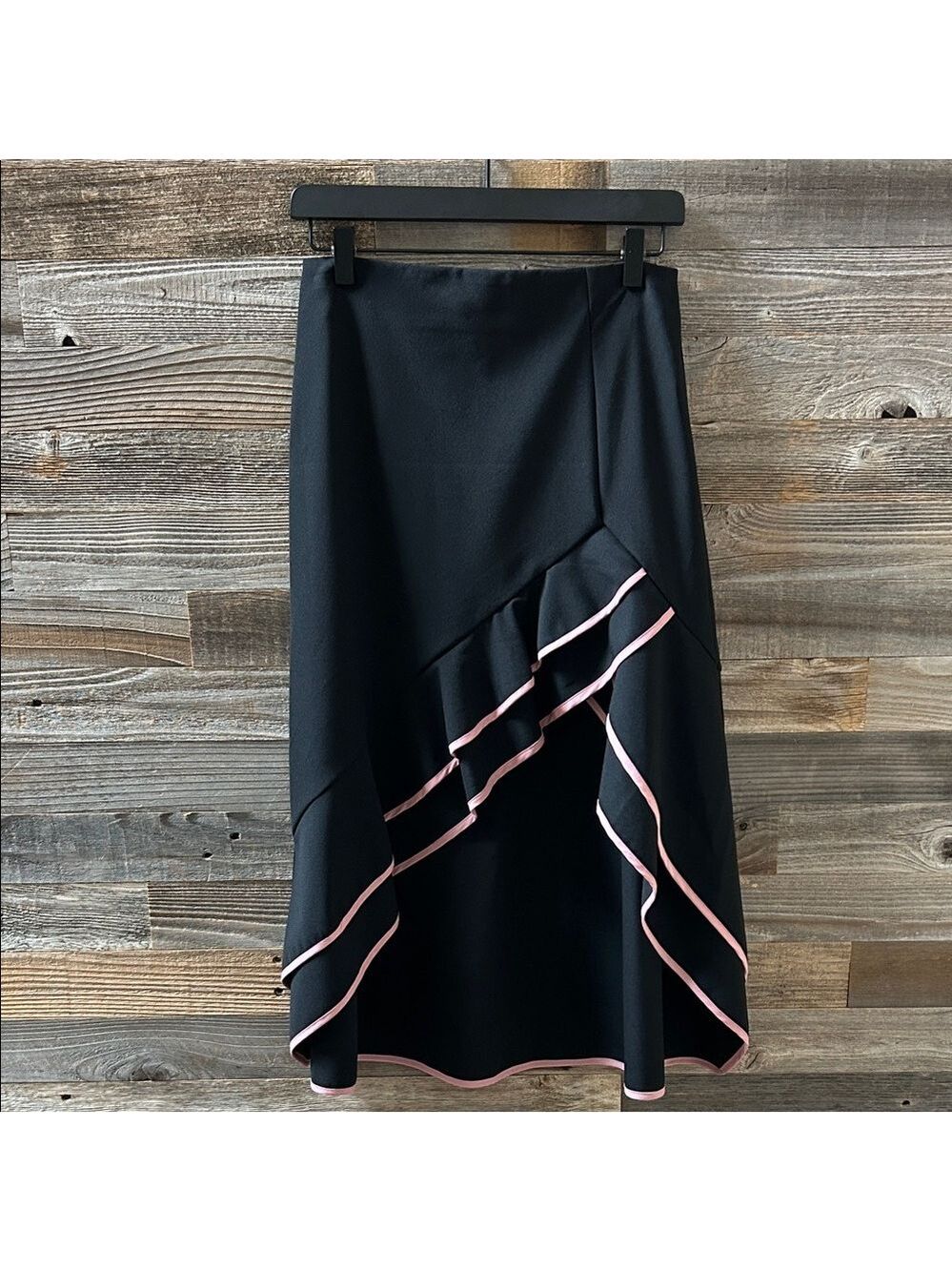 Endless Rose Black A-Line High Low Skirt with Pink Ruffle Trim Size Small